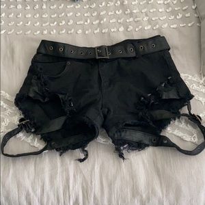 Black denim studded shorts